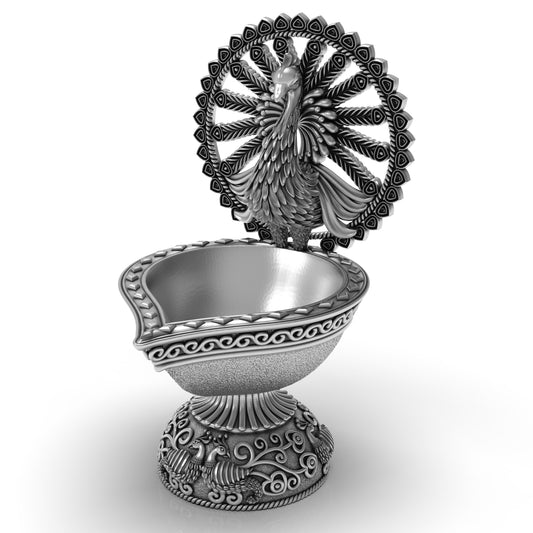 Silver Deepak Stand with Mayur Design