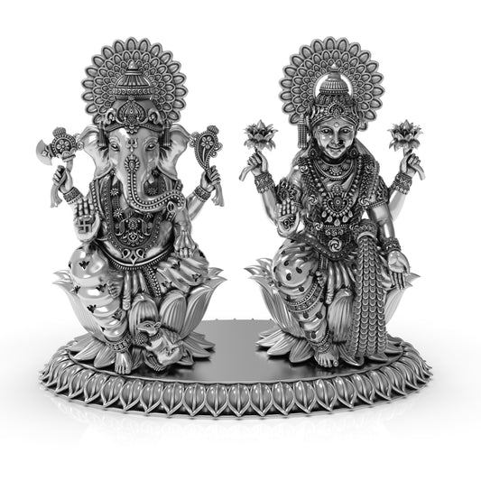 Lakshmi Ganesh Ji Asan Silver Plated Statue