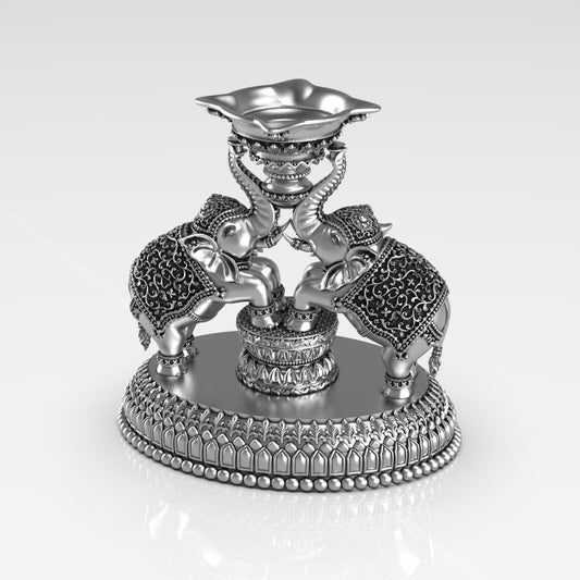 Silver Elephant Shape Deepak Stand